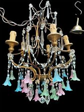 Gorgeous Vintage 5 Light Chandelier with Colored Murano Glass Pendants