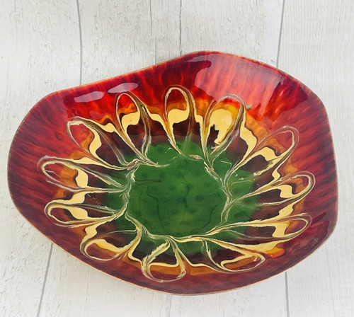 Enamel and hammered copper