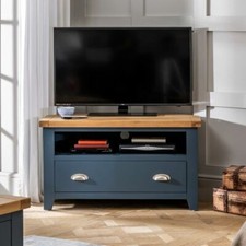 Westbury Blue Painted Corner TV Unit to fit TVs up to 48" - 1 Drawer Shelf BP31