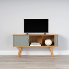 Bamboo TV Stand with Light Grey Sliding Doors 580mm H x 1200mm W x 400mm D