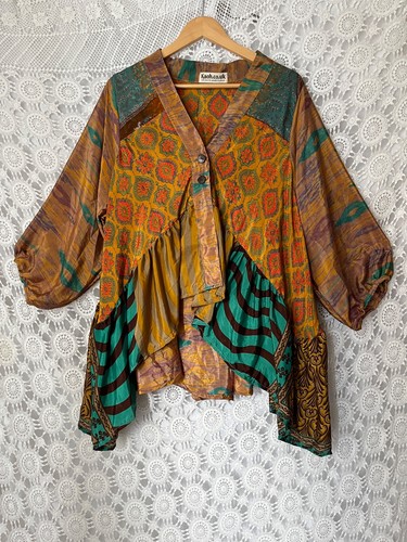 Patchwork sari smock peasant - smock,