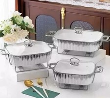 WHITE & SILVER Quality Ceramic Chafing Dish Food Warmer party buffet with Stand