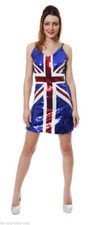 LADIES UNION JACK SEQUIN SPICE GIRLS COSTUME BRITISH FANCY DRESS SMALL SIZED
