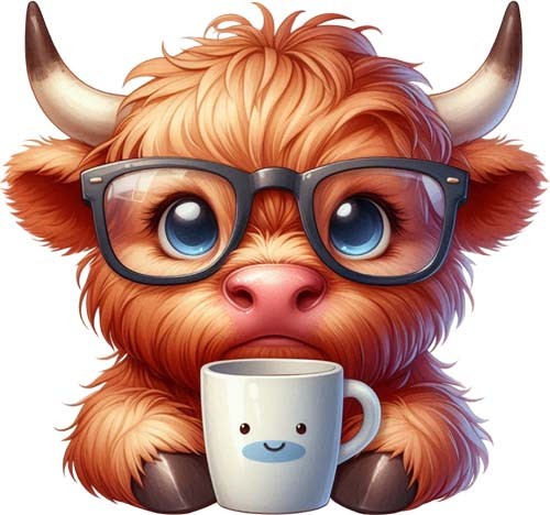 Colour funny highland cow - cow, wall