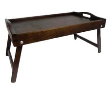 Wooden Lap Tray Breakfast in Bed Serving with Folding Legs Table Mate Dark Brown