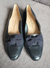 Salvatore Ferragamo Ladies Shoes 4 US 7 Navy Flat Bow Ballet Ballerina Smart