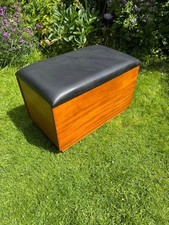 Mid Century Teak Blanket Box Black Vinyl Window Seat Storage Box