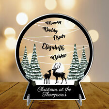 Clear Acrylic Personalised Family Christmas Snow Globe Gift Plaque on Stands