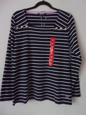 New Crew Clothing Square Neck Breton Navy Blue White Stripe Top T-Shirt Size: 12