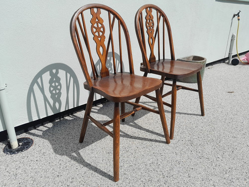 Pair vintage elm seat - of,
