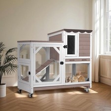 Rabbit Hutch for 2-4 Rabbits & Small Animal Cage with Slide-Out Plastic Trays