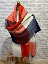 Checked woven scarf wrap orange navy mix fringed oblong S1789