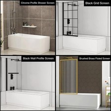 Bathroom Single Ended Bath Straight Square tub Acrylic Gloss White Screen Modern