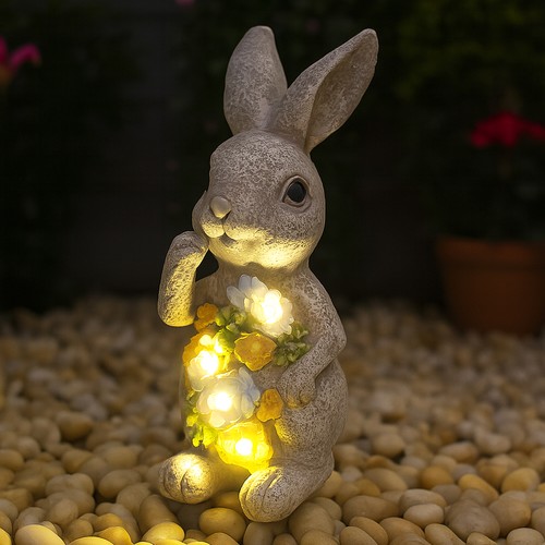 Garden solar rabbit statue - garden,