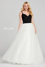 Ellie Wilde EW120072 Tuxedo Back Ball Gown Black White Sz 4 Prom Gala $780 Tulle