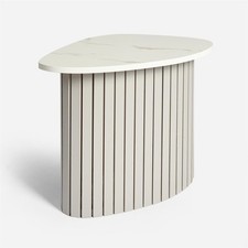 OHS Wooden Coffee Table,White Marble Top,Grey Ribbed Frame,Decorative Side Table