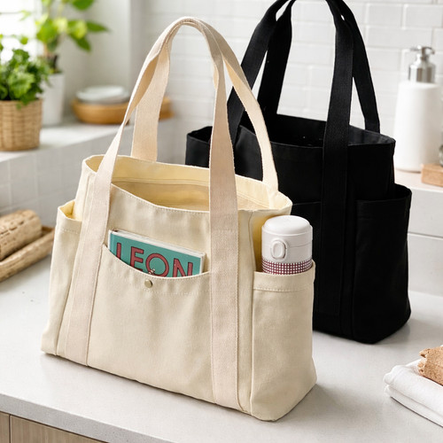 Large canvas tote bag - tote, zipper