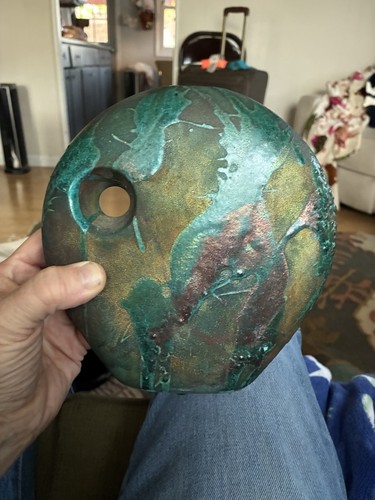 Vintage raku art round - vintage,