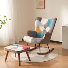 Rocking Chair for Nursery Patchwork Accent Chair With Soft Lumbar and Footstool