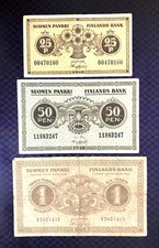 1918 FINLAND - 25p, 50p, 1 MARKKAA - set of 3 notes - MB7