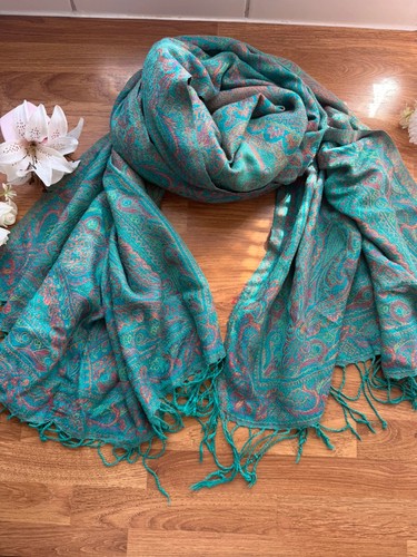 Turquoise paisley scarf - turquoise,