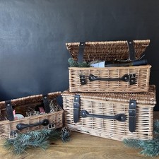 Christmas Wicker Hamper Gift Basket Empty Natural Packaging Box with Lid Picnic