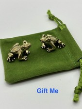Two Cute Brass Frog Ornaments - Collectible - Lovely Little Items with Gift Bag 
