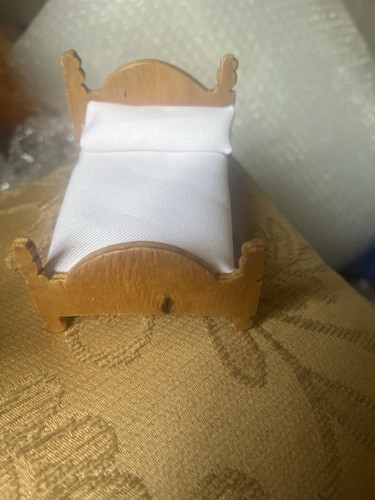 Dolls house wooden double bed - house,