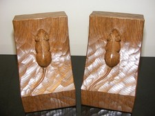 Classic Robert  Mouseman  Thompson Pair of Adzed Golden Oak Bookends ( Critter )