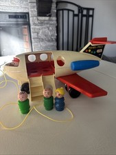 1970s Fisher Price Little 4 People Fun Jet #183 w/Wood Dad Mother Airplane