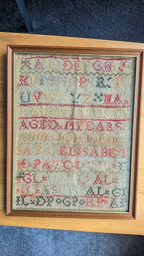 Antique needlework sampler - needlework,
