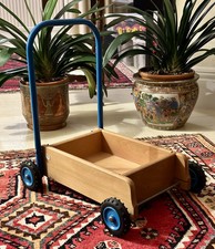 Vintage 1980s GALT Wooden Push Along Baby Walker / Toy Box  (no bricks)