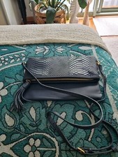 GIGI New York Leather Shoulder Crossbody Bag Embossed Navy Blue Handbag BNWOT A8