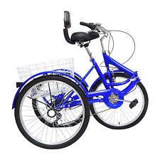 With Basket Blue UK 24 Inch Adult Trike Tricycle Foldable 3 Wheel Bike 7-Speed