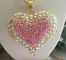 BETSEY JOHNSON SPARKLING CRYSTAL PINK CENTER HEART PENDANT NECKLACE