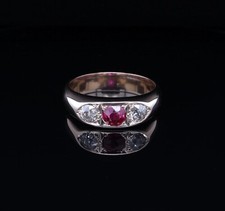 Antique Handmade 9ct Yellow Gold Gypsy Ruby & Diamond Ring Size Q Val $3490