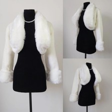 Ivory Long Sleeve Faux Fur Wedding Shawl Shrug Jacket/ Prom Dress Wrap Bolero