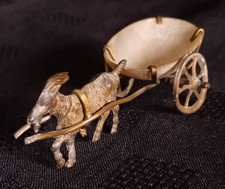 Antique Donkey Carriage Brass & MoP Shell Thimble Holder Sewing Collectible