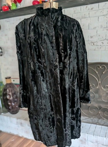 Astrakhan fur coat 1940s black - astrakhan,