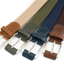 Stretch Belts Mens Womens Elasticated Woven Braided Belt with Metal Buckle