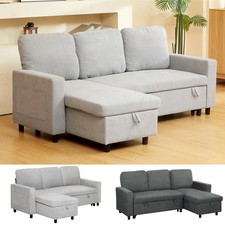 3 Seater Corner Sofa Bed w/ Storage Convertible Pull Out Sofa Bed