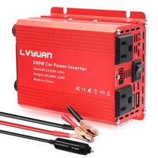 500W Car Power Inverter Adapter Charger 12V to 110V 2USB 2AC Converter, Red