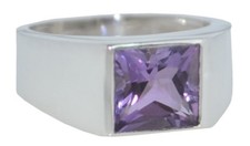 Stunning Amethyst Signet Ring Genuine Gem Mens Sterling 925 SILVER Sizes N to Z5
