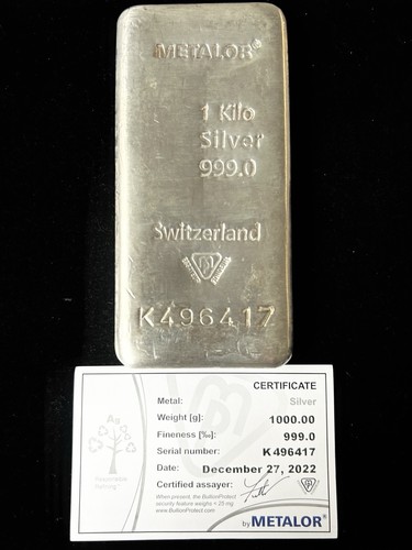 Metalor one kilo silver - silver, .999