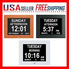 Clock Digital Calendar Alarm Day 8" Large Screen Display 5 Alarm Desk Wall Mount