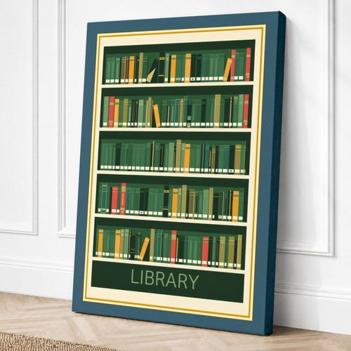 Library shelves vintage canvas - library,