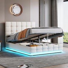Double Ottoman Gas Lift LED Upholstered Platform Bed Frame with Underbed Storage
