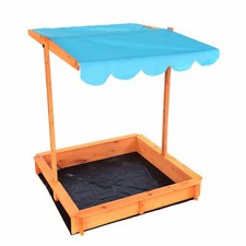 NEW! Childrens Wooden Garden Sand Pit with Adjustable Canopy Sun Shade