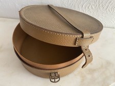 Cylindrical Collar Box Case Brown Tan Vintage Leather Carrying Case