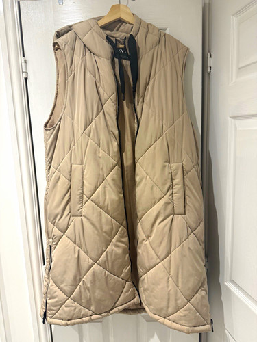 Zara beige long quilted hooded - quilted,